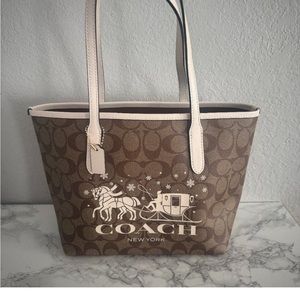 Coach Mini City Tote in Signature Canvas with Horse and Sleigh.